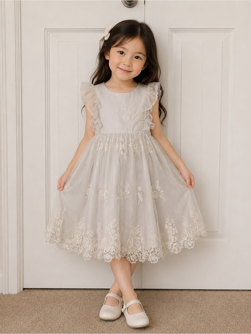 White Lace Overlay Girls Dress
